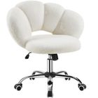 Yaheetech Chaise de Bureau- Certifié SGS- Design Nuage en Tissu Bouclette-Dossier Rebondi et Assise Réglable en Hauteur, Blanc