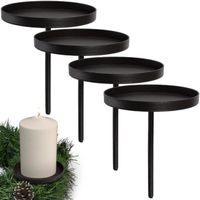 4 x Support Bougie en métal Noir, Diamètre 8 cm ARTECSIS / Porte bougies Chauffe-plat, Bougies LED pour Couronne de Noel