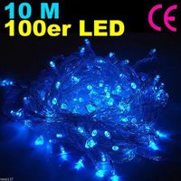 Guirlande électrique lumineuse 100 LED 10m bleue pour décoration intérieure de chambre ou de sapin de Noël