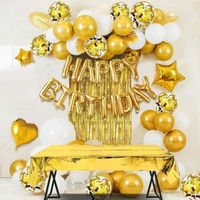 34PCS Anniversaire Ballon Or Kit Guirlande Happy Birthday Nappe 24 Ballons Confettis, 4 Ballons étoile et Coeur, Confettis Happ