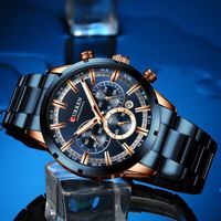 CURREN Montre de sport de luxe pour hommes étanche à quartz chronographe en acier inoxydable montre pour hommes d'affaires-bleu