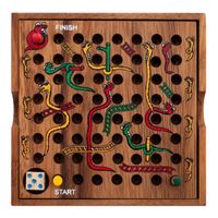 Engelhart - Jeu du serpent et échelle dans un coffret en bois - jeu de voyage 4 ans et plus - 2 à 4 joueurs  13,5  x 13,5  x 3,5 cm