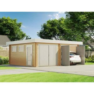 GARAGE Garage double toit plat Alpholz D-70 ISO 6x6m naturel 70mm 37m²