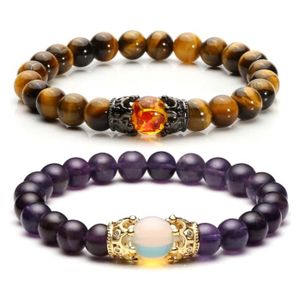 BRACELET ELASTIQUE PERLES NOIR OEIL DE TIGRE COURONNE HOMME OU FEMME NEUF