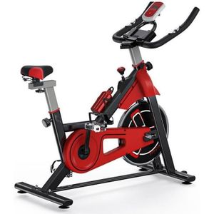 VÉLO D'APPARTEMENT BIGZZIA Vélo d'appartement Spin Bike Velo entrainement de biking (Roue d'inertie : 6kg - Jusqu'à 120kg - 105x45.5x112cm - Rouge)