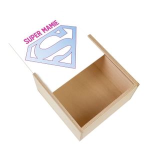 Boîte cadeau Boite Coffret en Bois - Super Mamie Bleu Logo Supe