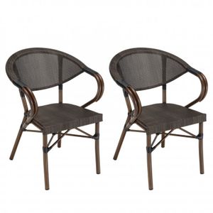 FAUTEUIL JARDIN  MACABANE VIANNEY - Lot de 2 chaises de jardin bistrot en acier textilène marron