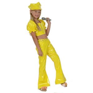 DÉGUISEMENT - PANOPLIE Costume de Star Disco Girl jaune - Déguisement Fille Carnaval Anniversaire Fête Halloween - Taille 5 à 11 ans