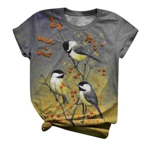 T-SHIRT T-Shirt À Imprimé Animal Oiseau Pour Femme Haut Manches Courtes Col Rond Impression De Position Jaune M
