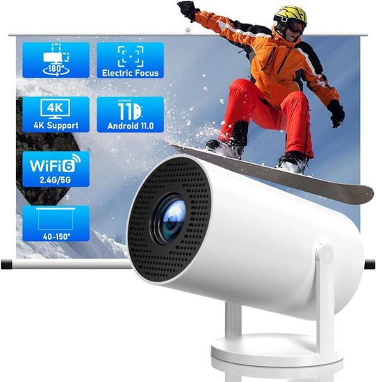 Projecteur 4K Portable WiFi 6 - Auto Keystone - 130" - Bluetooth 5.0 - Android 11 - Beige