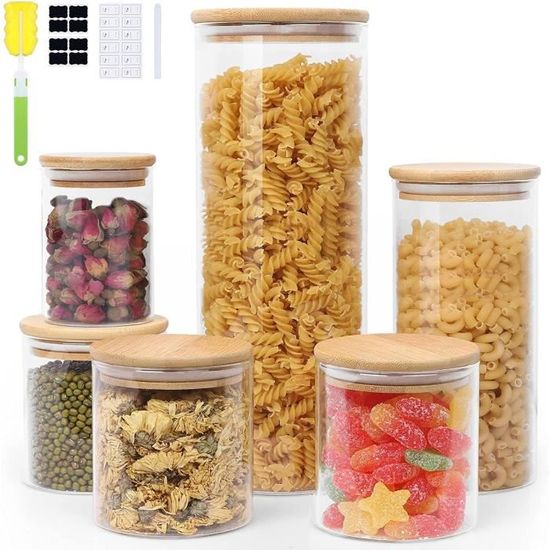 Lot De 6 Boîtes De Conservation En Verre Avec Bouchon étrier + 8 étiquettes - Neuf