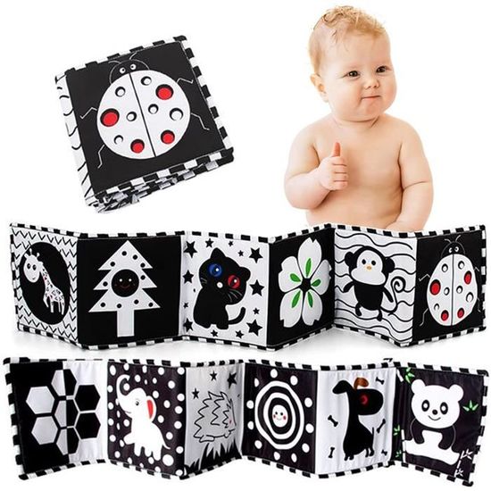 Livre D'éveil En Tissu Noir Et Blanc Pour Bébé - Double Face, Motifs Contrastés, 12 Tuiles En Feutre 15x15 Cm - 6
