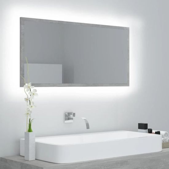 Nouveauté!Miroir Décoratif - Miroir Attrayante salon à LED de salle de bain Gris béton 90x8,5x37 cm Aggloméré413