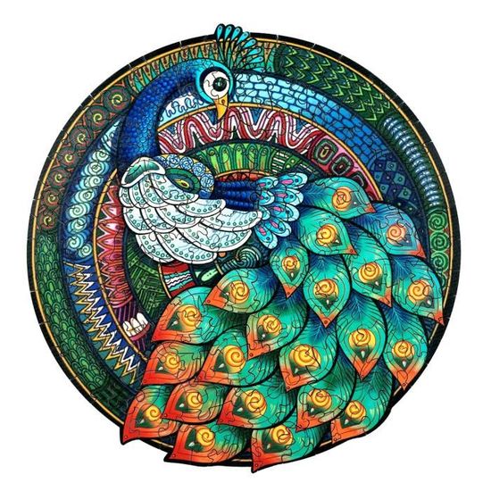 Puzzle En Bois Woodvio – Paon – 184 Pièces – 54 X 30 Cm – Fabriqué En Ukraine
