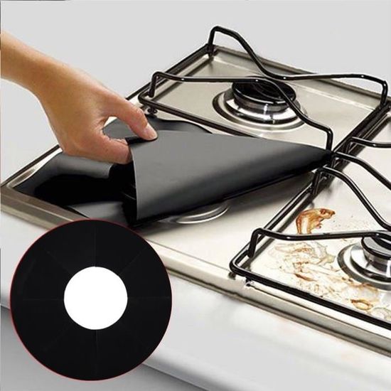 6 pcs-ensemble réutilisable fibre de verre cuisinière à gaz protecteur tapis de protection pad cuisine outil (noir) HB013 HB066