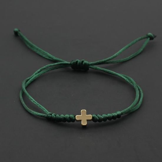 Paire De Bracelets Croix Tressés Ajustables - Bleu Et Vert - Pour Couple Ou Amis - Symbole De Foi Chrétienne