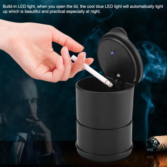 Cendrier De Voiture Avec Lumière LED Automatique - Cendrier Ignifuge Noir à Ouverture Automatique Et éclairage Bleu