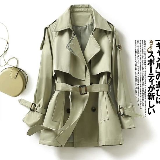 Goolecrimp Trench-Coat Court Femme Classique Printemps Automne - Manteau Polyvalent Élégant