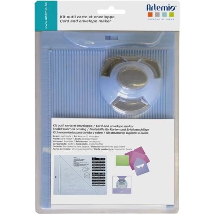 Kit outil carte et enveloppe - ARTEMIO - Punch board - Plastique bleu - Dimensions 21,5 x 16 cm