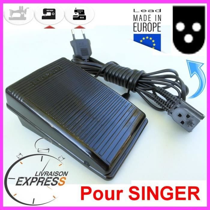 Pédale Rhéostat de Machine à Coudre & Surjeteuse 3 Trous (3T) en forme de -D- SINGER: 105, 135, 141, 240, 241, 242, 247, 247AP, 248