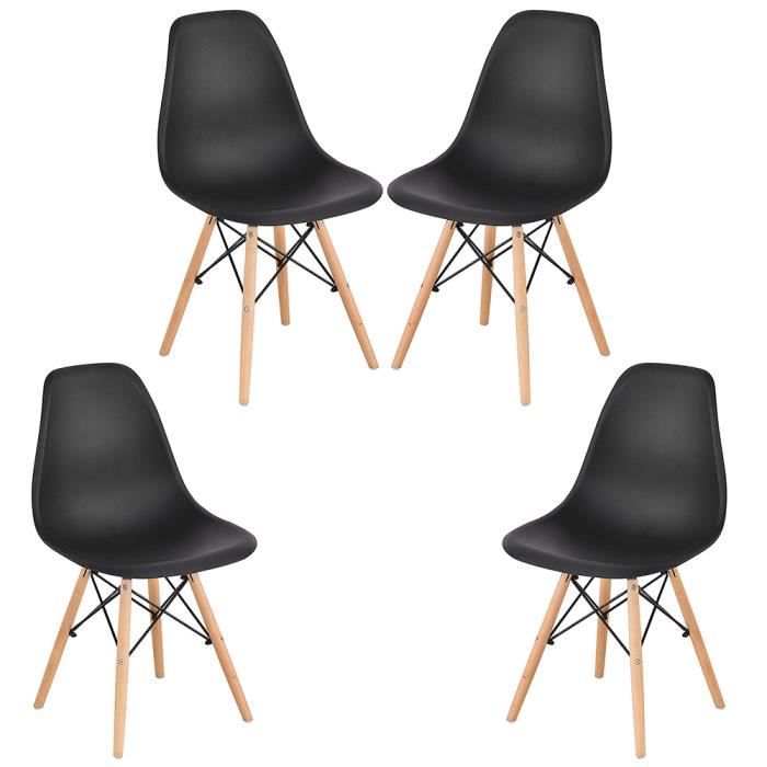Freestyle - Chaises Scandinaves Design Moderne, Bois & Métal, Lot de 4, Noir