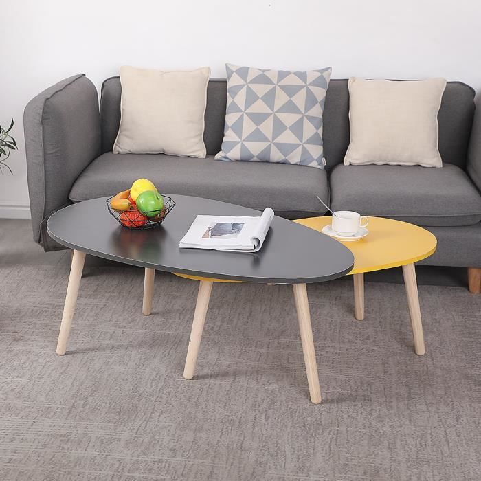 Tables Basses Xinkkau lot de 2 gigogne laquees style scandinave-Gris et Jaune