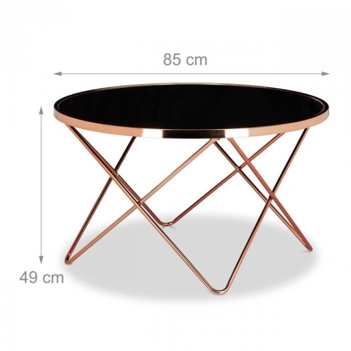 Table basse ronde diamètre 83 cm cuivre et verre noir moderne design 0913010