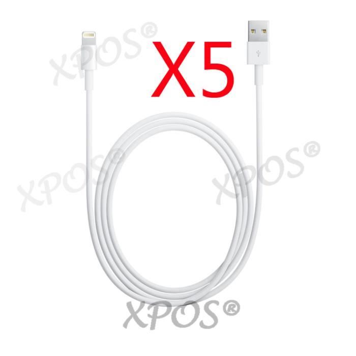 Pack 5 de Câble chargeur Lightning 1m vers USB pour Apple iPhone 5S (16 Go) DATA SYNCHRO LIGHTNING 8 PIN BLANC NEWC®