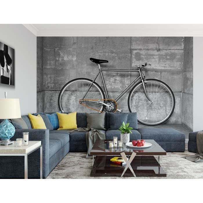 Papier peint finition satiné pré-encollé -Vélo fixie gris béton- L, 411 x H, 270 cm