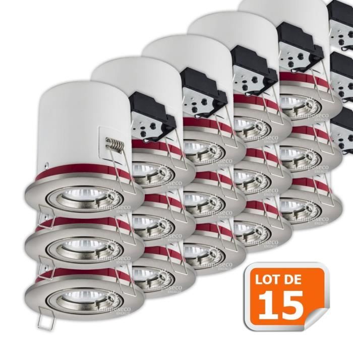 Lot de 15 Support de spot BBC Orientable Alu Brossé 100mm avec douille GU10 ref. 819