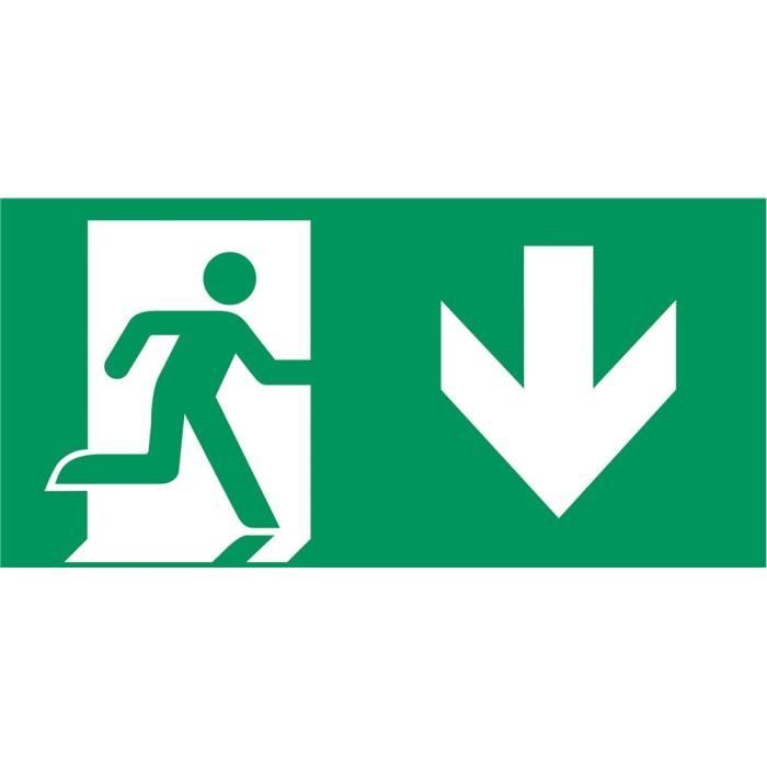 Panneau issue de secours -flèche bas- 300 X 150 mm PVC rigide - Signalisation de securite