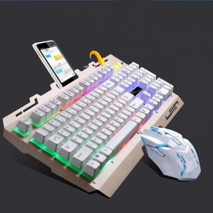 Cool LED rétro-éclairé ergonomique Gaming clavier mécanique Gamer souris ensembles (blanc)-,-isCdav-:false,-price-:9.98,-priceS-:4