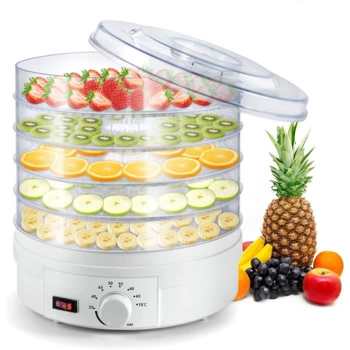 LEXLIFE Déshydrateur Alimentaire 5 Plateaux Sans BPA - 350W, 35-70℃ - Machine électrique Déshydrateur Fruits et Légumes