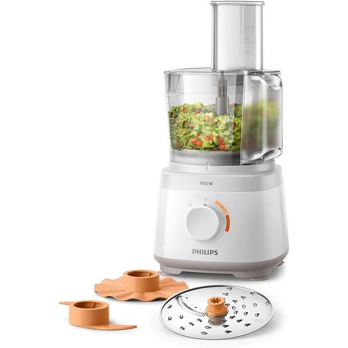 Philips Cucina HR7310/00 Robot de cuisine multifonction avec plus de 16 fonctions, disque 2-en-1 en acier inoxydable, 700 W, 2,1 L,