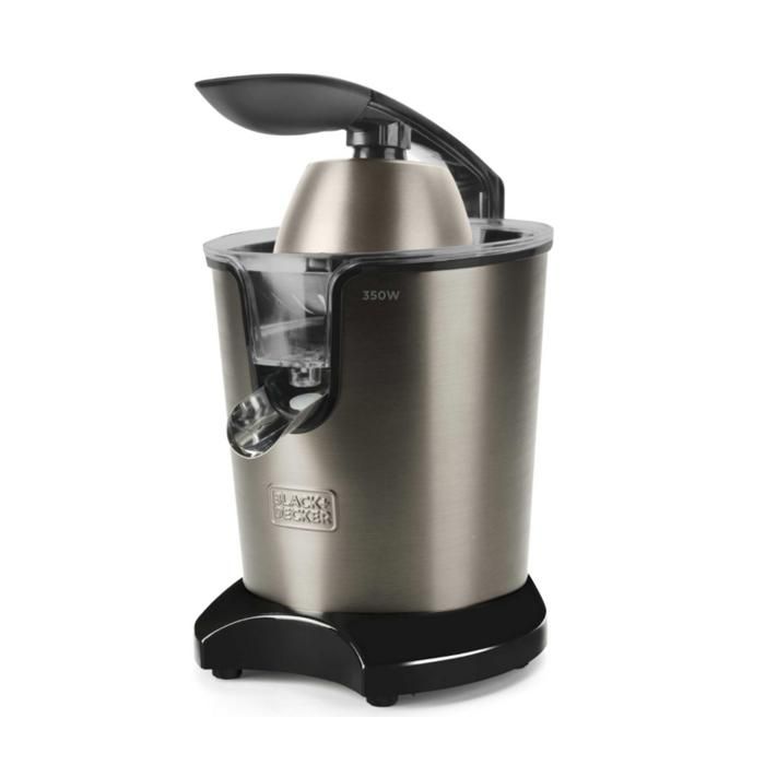 BLACK+DECKER BXCJ350E - Presse agrumes électrique levier professionnel 350W, Inox, moteur AC, 650ml, 2 cônes