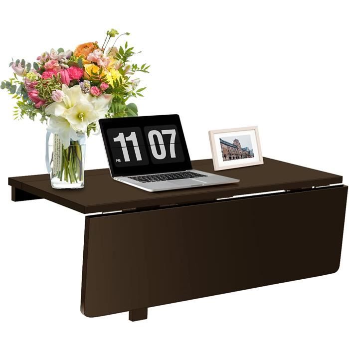 COSTWAY Table Murale Rabattable - plataux Pliable 80×60 cm (L x l)-Meuble Foyers pour Etudiants, Appartements, Cuisine Marron