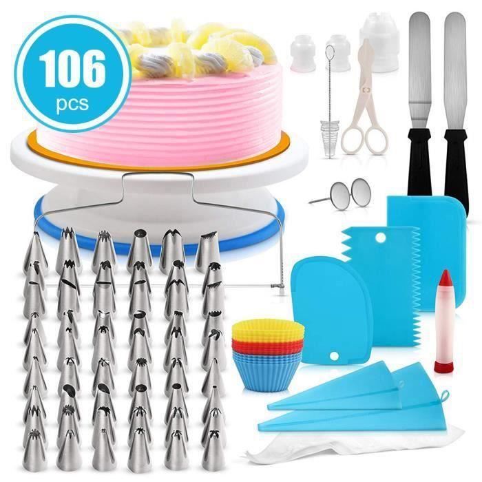 GOBRO,Plateau Tournant Gateaux, 106pcs Décoration Professionnel Ustensiles Kit Pour Décorer Le Gâteau Layer Cake