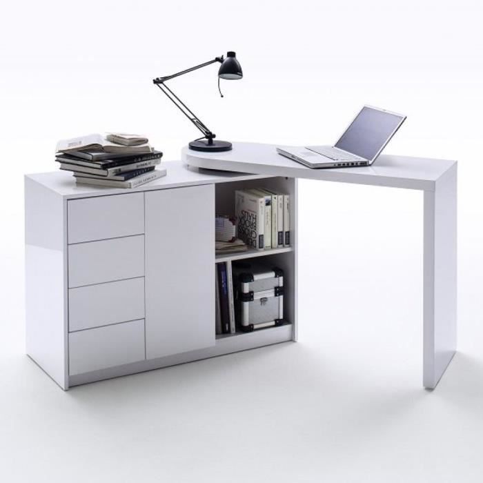 Bureau modulable MARKUS laqué blanc brillant blanc Bois Inside75