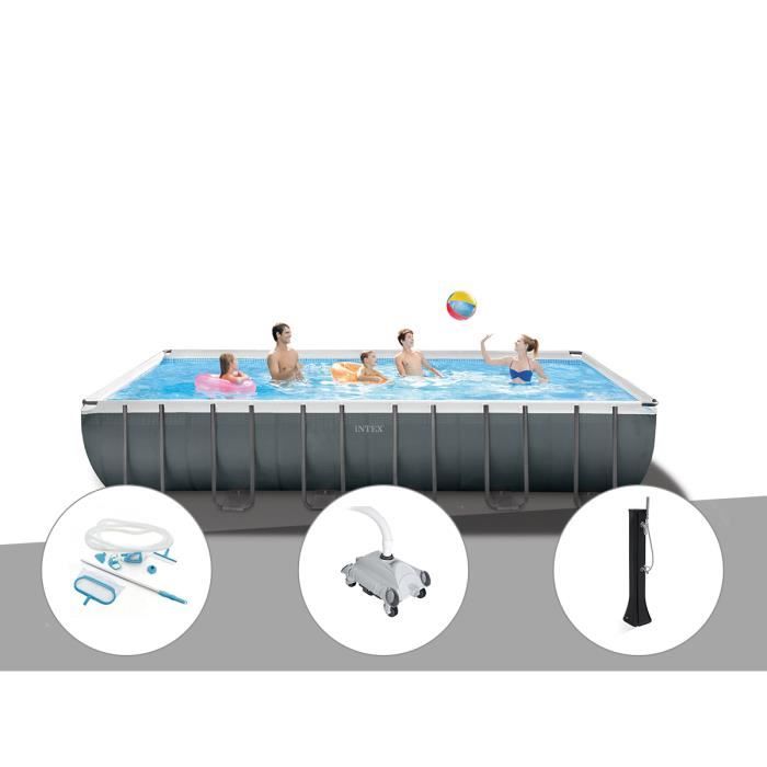 Kit piscine tubulaire Intex Ultra XTR Frame rectangulaire 7,32 x 3,66 x 1,32 m + Kit d'entretien + Robot nettoyeur + Douche solaire