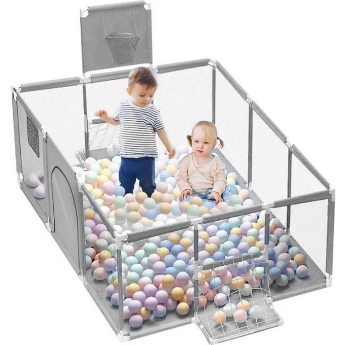 LEXLIFE Parc Bébé rectangulaire avec 30 boules - Portable Centre d'activités Pour Enfants - 180 x 120 cm - Gris