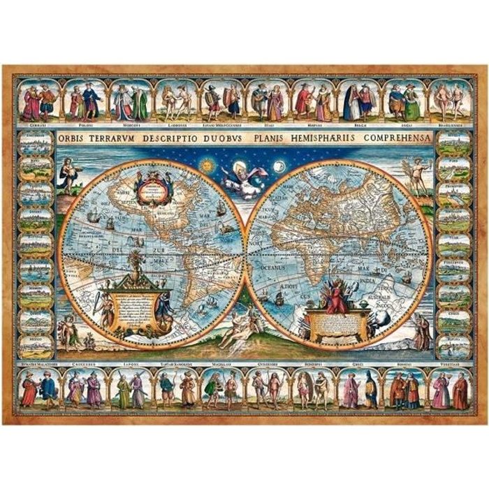 Puzzle Adulte Pays : Vieille Carte Du monde Illustree De 1639 - 2000 Pieces - Collection Histoire et Geographie -Ancienne Carte