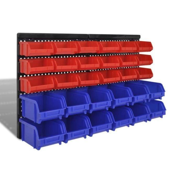 Jeu de paniers muraux de stockage Plastique 30pcs 100 x 50 x 90 mm Bleu et rouge