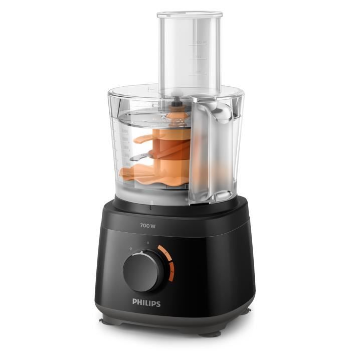 PHILIPS Robot Multifonctions Daily HR7320/10, 700 W, 19 fonctions, 2 vitesses, Disque 2 en 1 en inox, Bol 1,5 L, Noir