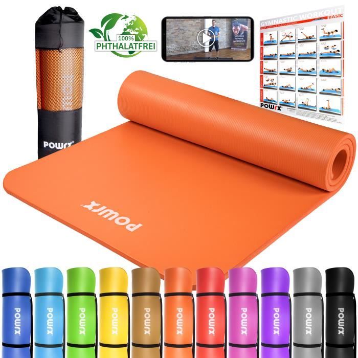 POWRX Tapis de gymnastique avec Sangle de transport + sac / (Orange, 190 x 80 x 1,5 cm)