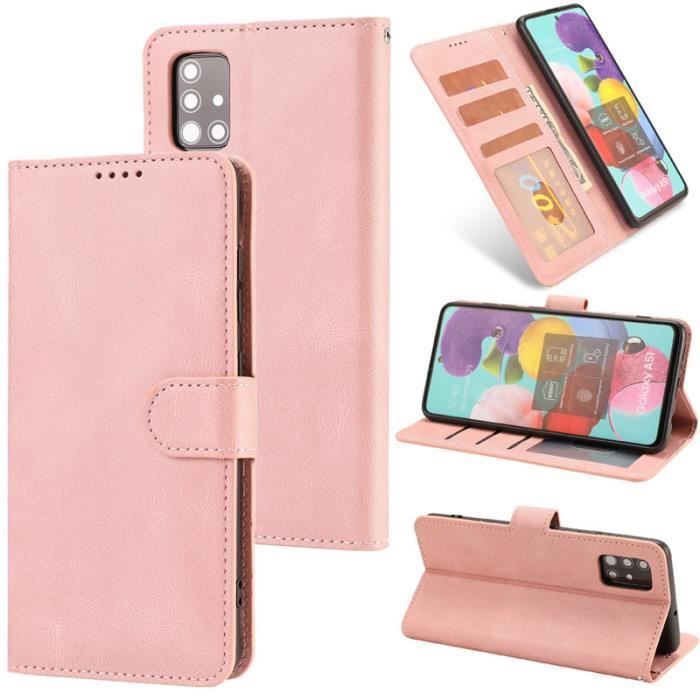 Étui Samsung Galaxy A32 (5G), Portefeuille à Rabat Porte-Cartes en Cuir Housse Protection Simple Ultra-fin Support, Rose