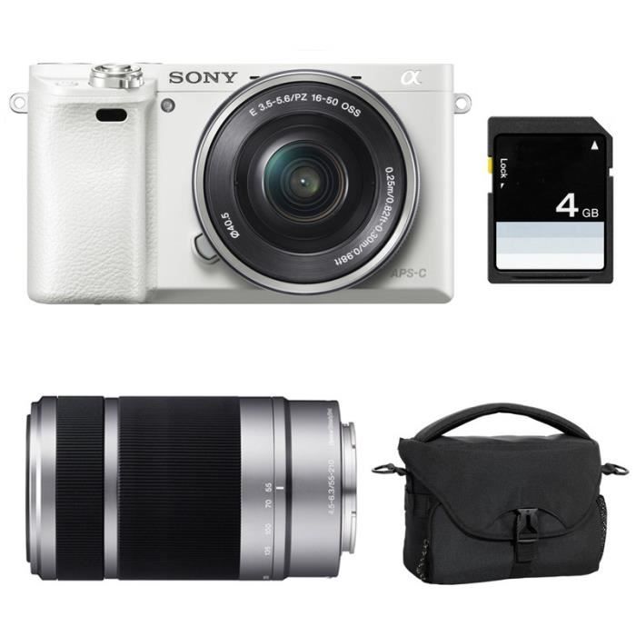 SONY ALPHA 6000 BLANC + 16-50mm PZ f/3-5.5-6 + 55-210 f/ 4.5-6.3 GARANTI 3 ans + Sac + SD 4 Go
