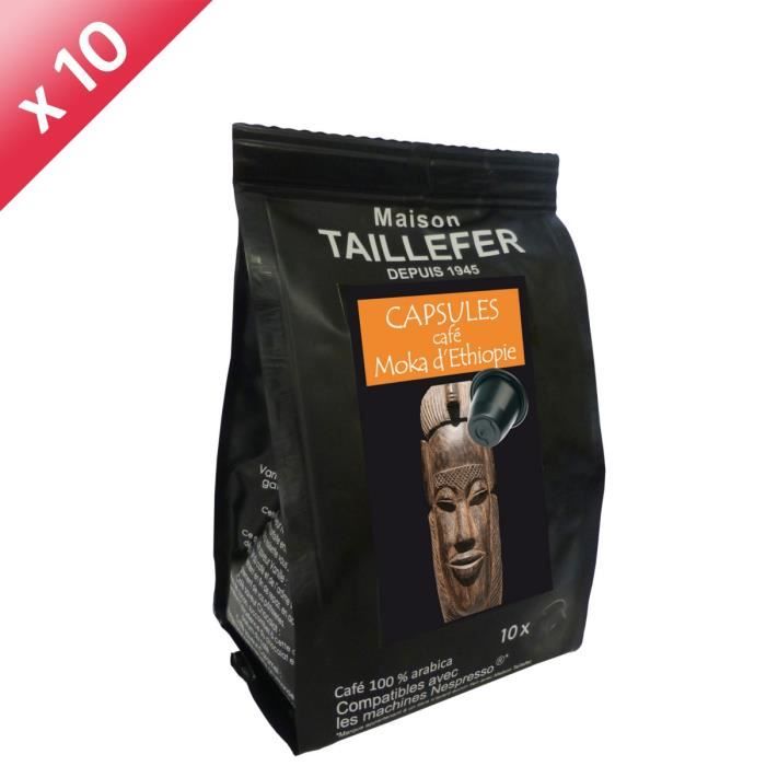 MAISON TAILLEFER Café Moka d'Ethiopie Lot de 10 sachets de 10 capsules soit 100 capsules