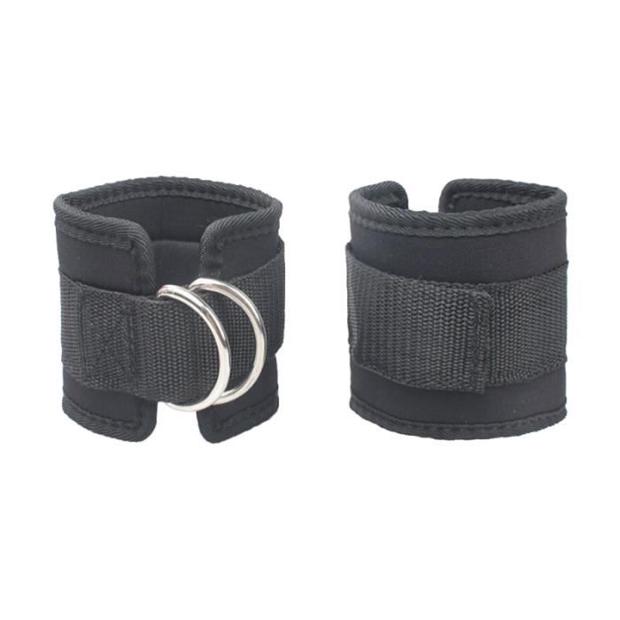 2pcs sangles cheville sport d-anneau veau bande pour gym séances d'entraînement des exercices de jambe (noir)