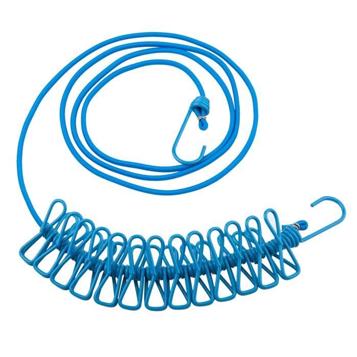 TRIXES Longue Corde Bleue Souple Compacte 12 Pinces à Linge Lavage Voyage