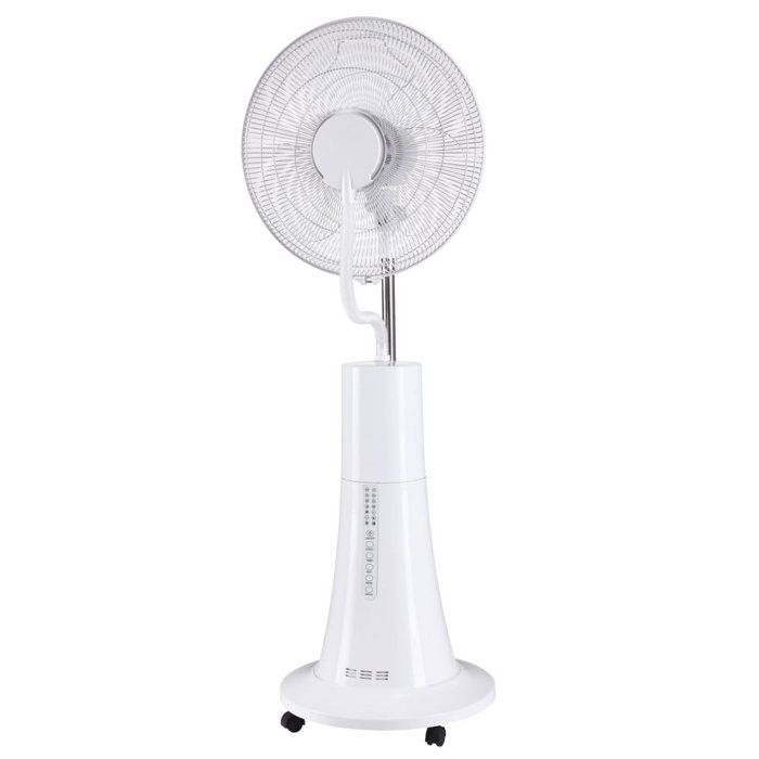 Ventilateur brumisateur sur pied blanc 100W - D45 cm - Programmable avec télécommande - 3 vitesses